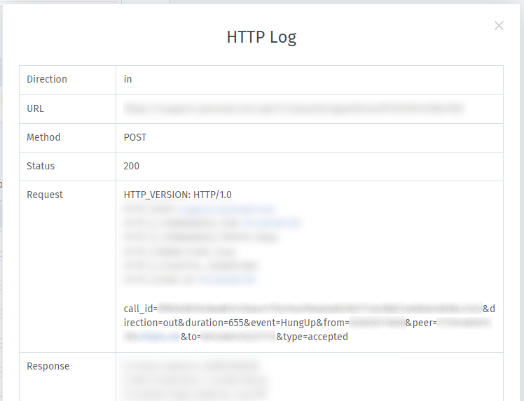Screenshot che mostra informazioni dettagliate di una specifica voce di log dai log recenti