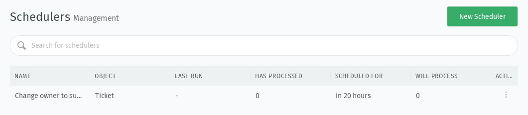 Screenshot mostra la gestione dello scheduler di Zammad