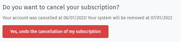 Screenshot che mostra un pulsante rosso per annullare la cancellazione dell'abbonamento