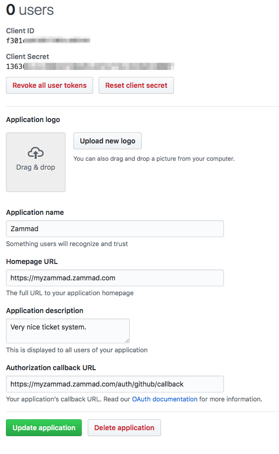 Registra app OAuth su www.github.com