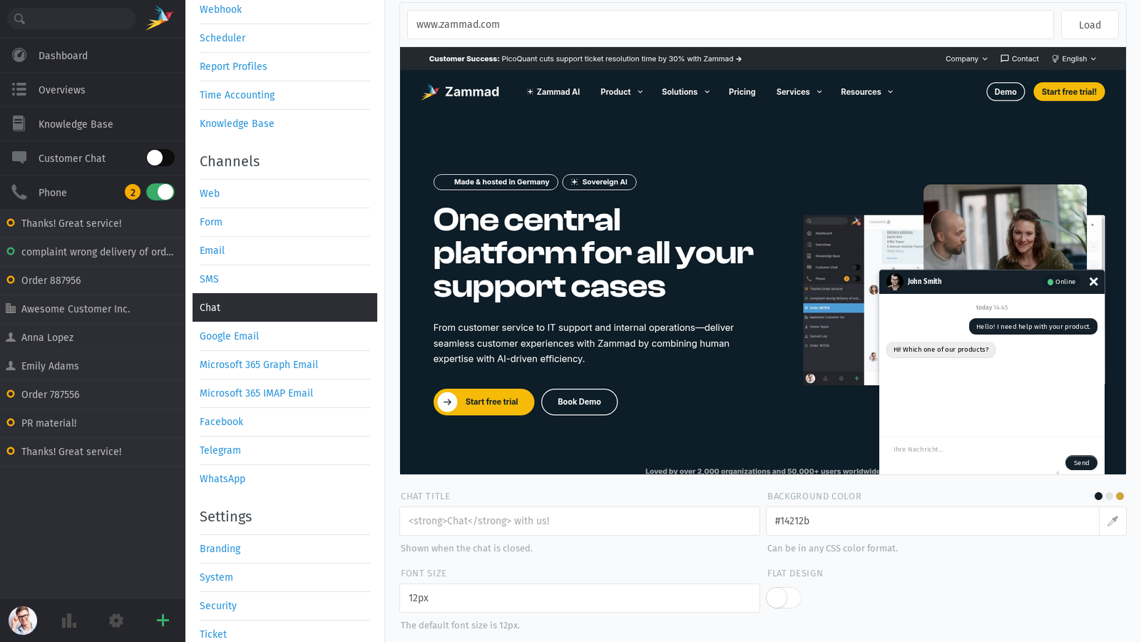Chat — Zammad Admin Documentation Dokumentation