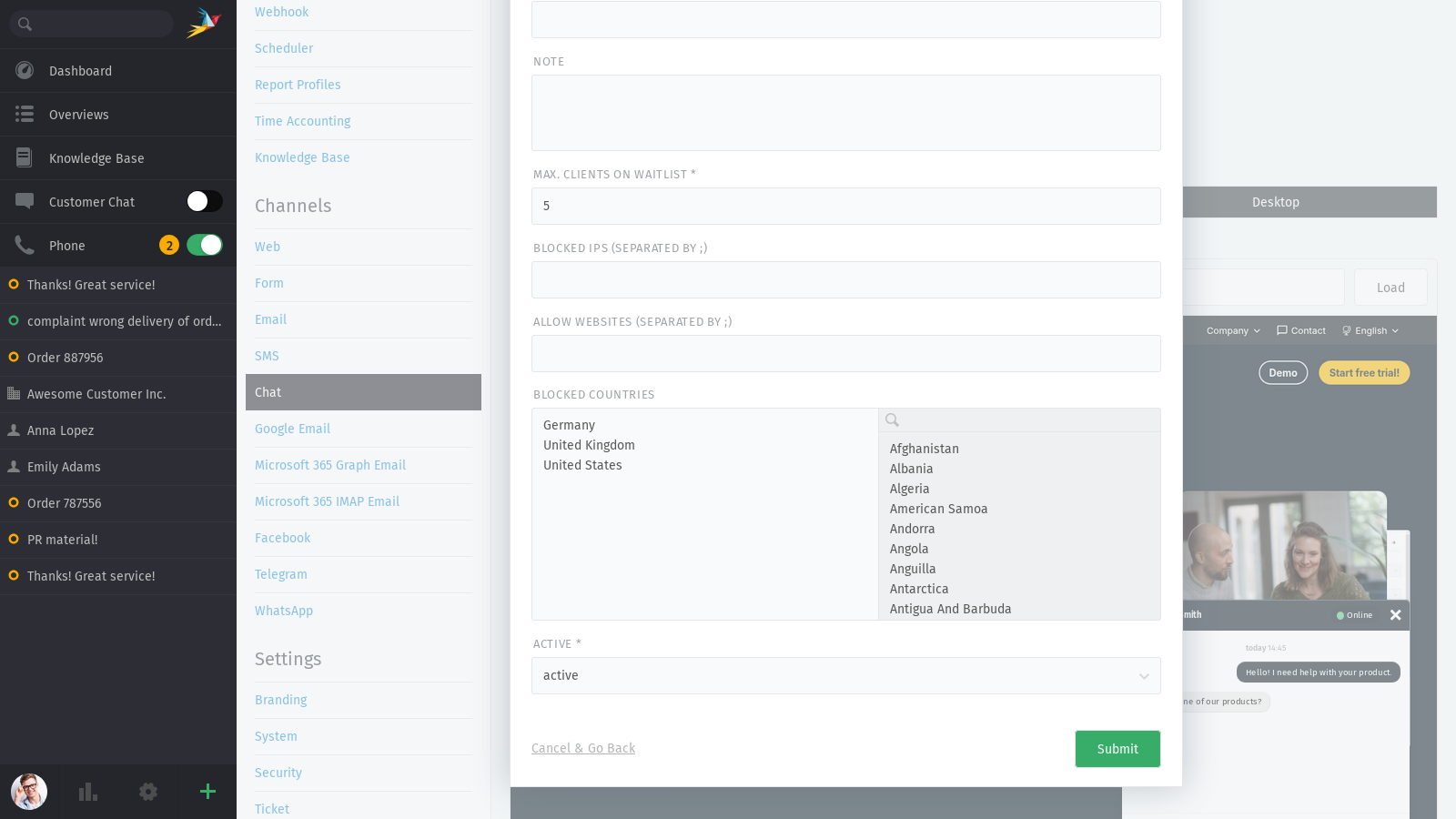 Chat — Zammad Admin Documentation Dokumentation