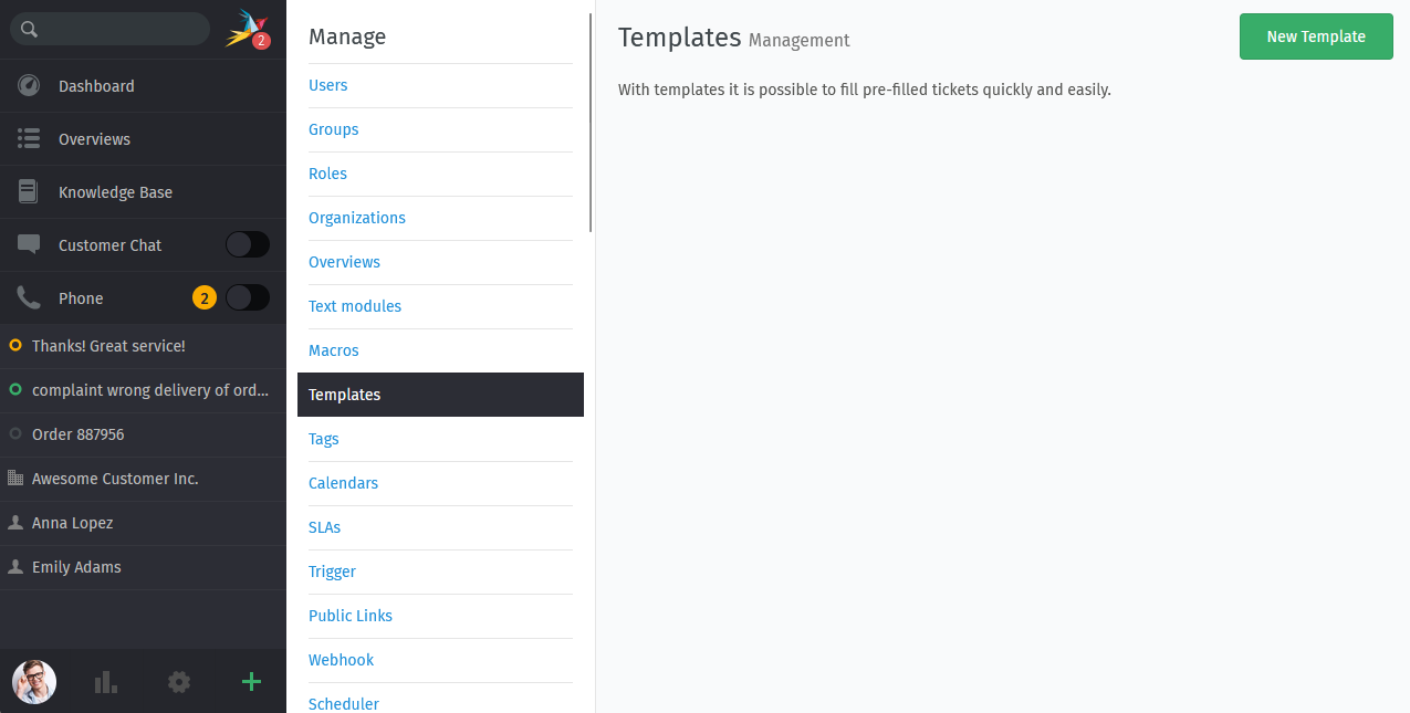 Шаблони — документација Zammad Admin Documentation