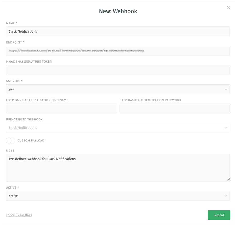 Подешавање путање Slack повратног позива