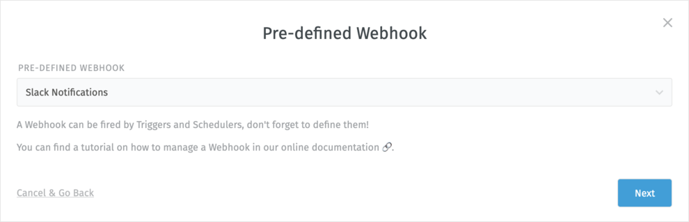 Дијалог новог повратног позива по шаблону Slack обавештења